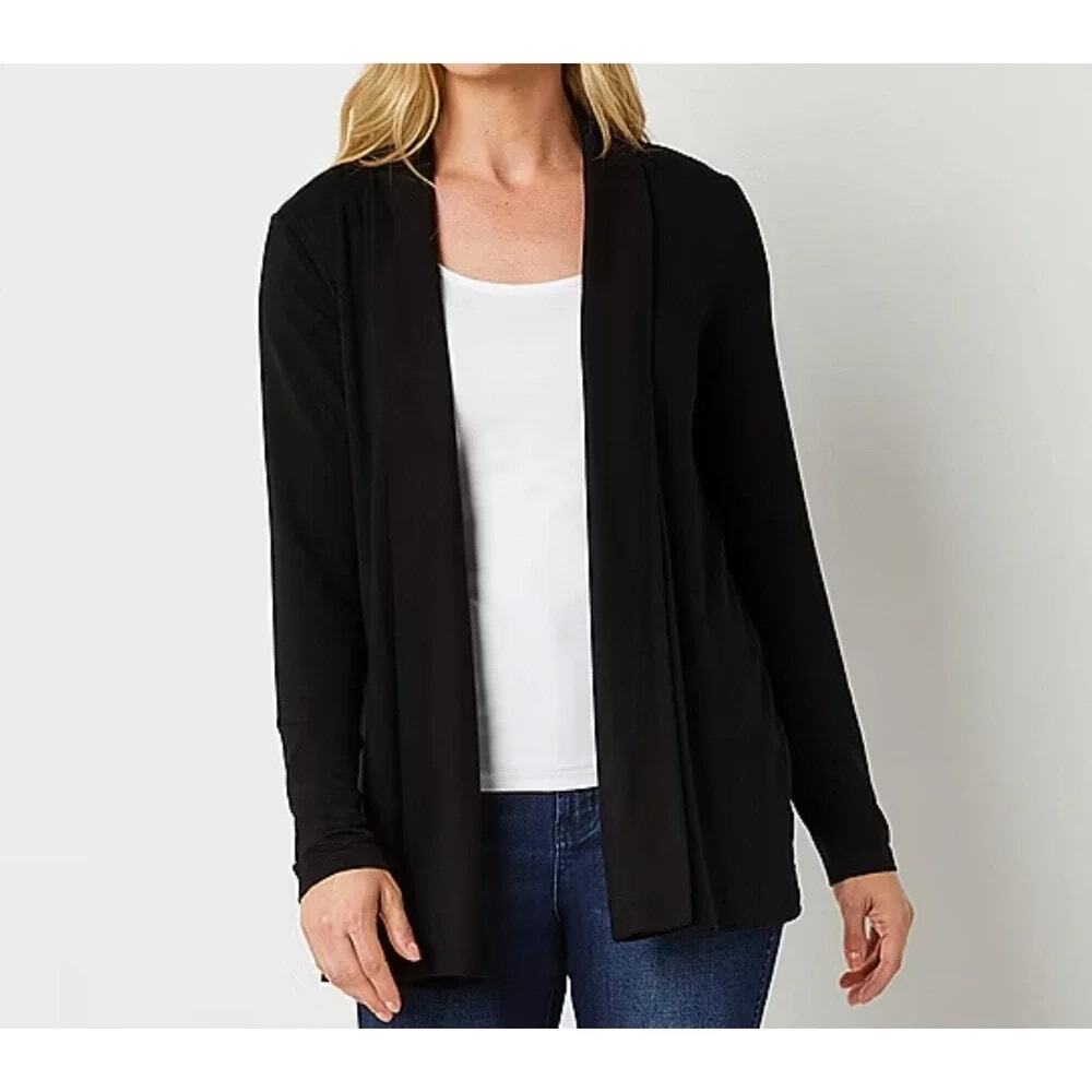 NWT Liz Claiborne Black Open Front Shawl Cardigan Sweater Women's Size Small